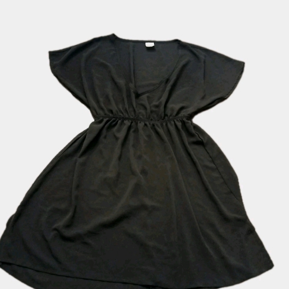 Merona Black Sheer V-Neck Gathered Waist Women's Swim Cover-Up Dress Size:Small - Picture 2 of 6